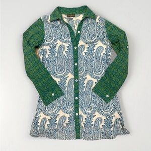 Tommy Bahama Shirt Women XS Paisley Print Button Up Tunic 100% Cotton Hawaiian
